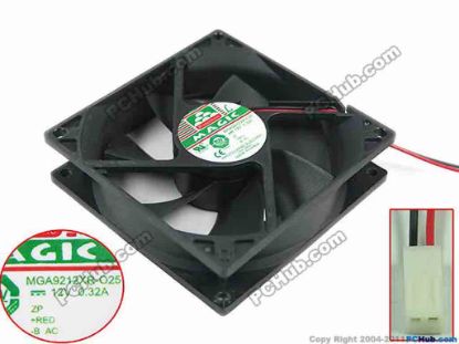 133064 Protechnic Magic MGA9212XR-O25  Server - Square Fan sq92x92x25mm, 2-wire, 12V 0.32A Protechnic Magic MGA9212XR-O25  Server - Square Fan 