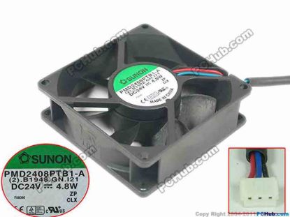 133116 SUNON PMD2408PTB1-A Server - Square Fan sq80x80x25mm, 3-wire, 24V 4.8W SUNON PMD2408PTB1-A Server - Square Fan 