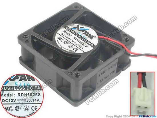 133124 XIFAN / Xinruilian RDH6025S Server - Square Fan sq60x60x25mm, 2-wire, 12V 0.20A XIFAN / Xinruilian RDH6025S Server - Square Fan 