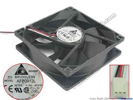 133379 Delta Electronics AFB0912L Server - Square Fan -6C41R, sq90x90x25, w150x3x3, 12V 0.15A Delta Electronics AFB0912L Server - Square Fan 