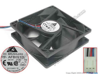 133380 Delta Electronics AFB0912L Server - Square Fan F00, sq90x90x25, w150x3x3, 12V 0.15A Delta Electronics AFB0912L Server - Square Fan 