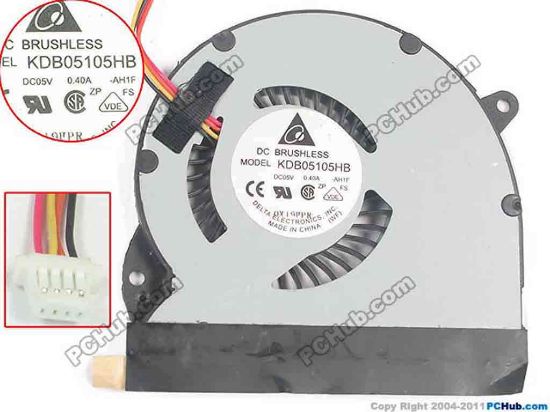 133412 Delta Electronics KDB05105HB Cooling Fan  AH1F, w25x4x4, 5V 0.4A, Bare fan Delta Electronics KDB05105HB Cooling Fan