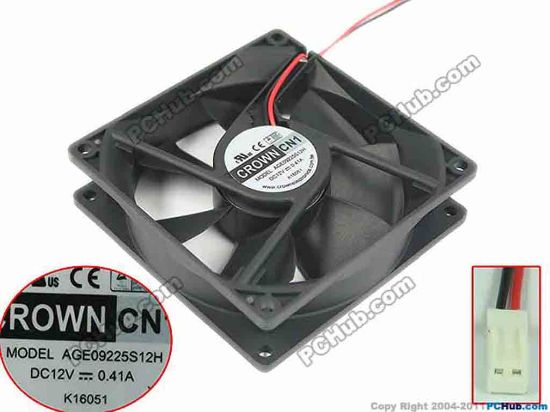 133554 CROWN AGE09225S12H Server - Square Fan sq90x90x25mm, 2-wire, 12V 0.41A CROWN AGE09225S12H Server - Square Fan 