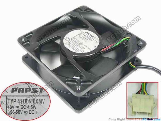 133586 ebm-papst TYP 4118N/6XMV Server - Square Fan sq120x120x38mm, 6-wire, 48V 4.5W ebm-papst TYP 4118N/6XMV Server - Square Fan 