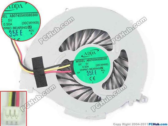 133762 ADDA AB07405HX080300 Cooling Fan  00CWHK8, DC5V0.50A, w20x3x3 ADDA AB07405HX080300 Cooling Fan  