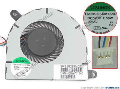 133844 SUNON EG50050S1-C010-S9A Cooling Fan  5V 2.00W, w20x4x4 SUNON EG50050S1-C010-S9A Cooling Fan  
