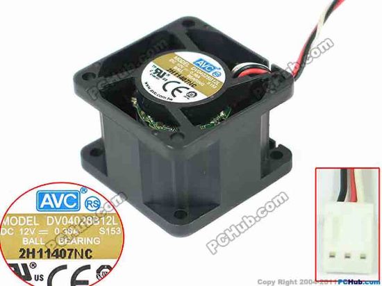 134709 AVC DV04028B12L Server - Square Fan S153. sq40x40x28mm, 3-wire, 12V 0.36A AVC DV04028B12L Server - Square Fan 