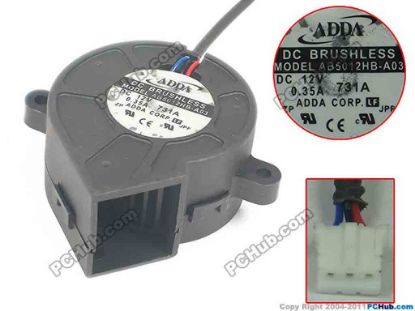 134726 ADDA AB5012HB-A03  Server - Blower Fan bw50x50x25mm, 3-wire, 12V 0.35A ADDA AB5012HB-A03  Server - Blower Fan