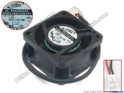 134752 ADDA AD0412XB-C51 Server - Square Fan sq40x40x20mm, 2-wire, 12V 0.20A, ADDA AD0412XB-C51 Server - Square Fan 