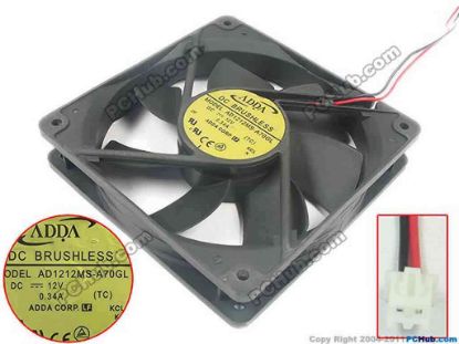 134808 ADDA AD1212MS-A70GL Server - Square Fan T, sq120x120x25mm, 2-wire, 12V 0.34A ADDA AD1212MS-A70GL Server - Square Fan 