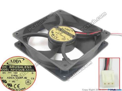 134809 ADDA AD1212UB-A33GL Server - Square Fan G, sq120x120x25mm, 3-wire, 12V 0.40A ADDA AD1212UB-A33GL Server - Square Fan 