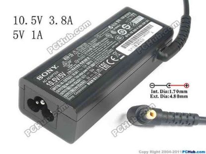134883 Sony Vaio SVD13 Series/Duo 13 AC Adapter- Laptop 10.5V/3.8A, 5V/1A, 4.8/1.7mm, 3 Prong Sony Vaio SVD13 Series/Duo 13 AC Adapter- Laptop 