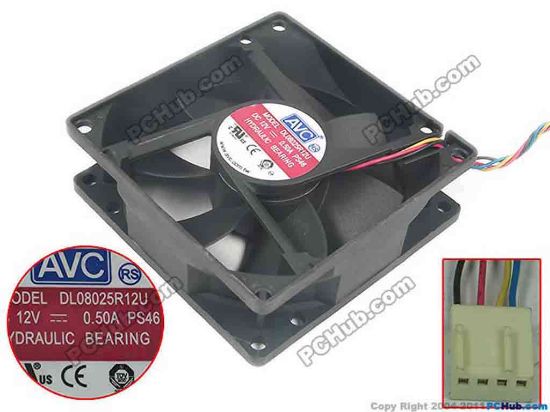 136749 AVC DL08025R12U Server - Square Fan PS46, PS41, P500, PS42, PS47, DC 12V 0.5A, 80x80x2 AVC DL08025R12U Server - Square Fan 