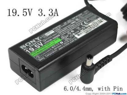 136788 Sony Vaio VPCEE Series AC Adapter- Laptop 19.5V, 3.3A  6.0/4.4mm, with Pin, 2-Prong, New Sony Vaio VPCEE Series AC Adapter- Laptop 