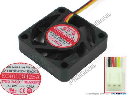 136914 EverCool EC4010H12BA Server - Square Fan EC4010H12BA,DC 12V 0.08A, 40x40x10mm  EverCool EC4010H12BA Server - Square Fan 