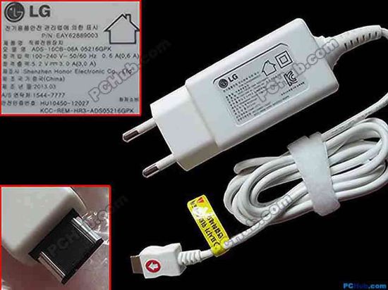 143782 LG ADS-16CB-06A AC Adapter - NEW Original 5.2V 3.0A, Barrel, EU 2-Pin Plug, New LG ADS-16CB-06A AC Adapter - NEW Original 