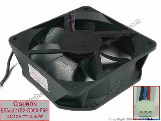 143904 SUNON EFA5321B2-Q000-F99 Server - Square Fan DC12V 3.6W, 105x105x32mm, w80x3x3 SUNON EFA5321B2-Q000-F99 Server - Square Fan 