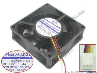 143918 Sanyo Denki 109P0812H416 Server - Square Fan sq80x80x25, w50x3x3, 12V 0.14A Sanyo Denki 109P0812H416 Server - Square Fan 