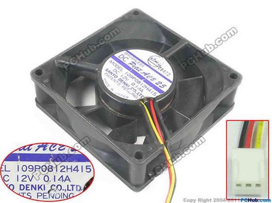 143919 Sanyo Denki 109P0812H415 Server - Square Fan sq80x80x25, w55x3x3, 12V 0.14A Sanyo Denki 109P0812H415 Server - Square Fan 