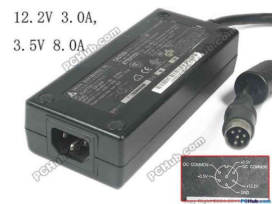 143929 Delta Electronics ADP-62AB AC Adapter- Laptop 12.2V 3.0A, 3.5V 8.0A, 6-Pin Din, IEC C14 Delta Electronics ADP-62AB AC Adapter- Laptop 