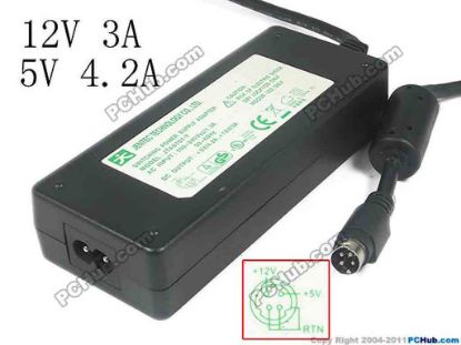 143977 JENTEC JTA0707-Y AC Adapter 5V-12V 12V 3A, 5V 4.2A, 4p, P1=5V P4=12V, 2-Prong JENTEC JTA0707-Y AC Adapter 5V-12V 