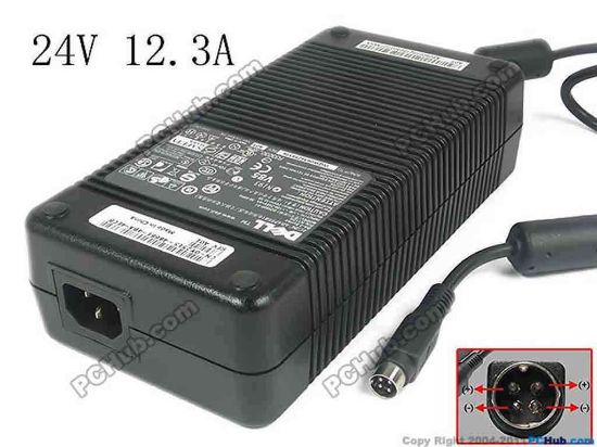 143986 Dell Common Item (Dell) AC Adapter 20V & Above 24V 12.3A, 4P, P1&4=V+, C14, New Dell Common Item (Dell) AC Adapter 20V & Above 