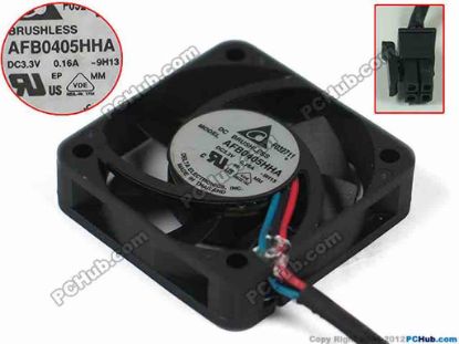 144025 Delta Electronics AFB0405HHA  Server - Square Fan 9H13, sq40x40x10mm, w30x2x3, 3.3V 0.16A Delta Electronics AFB0405HHA  Server - Square Fan 