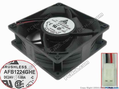 144049 Delta Electronics AFB1224GHE Server - Square Fan sq120x120x38mm, w80x2x2, 24V 1.60A Delta Electronics AFB1224GHE Server - Square Fan 