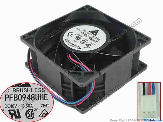 144129 Delta Electronics PFB0948UHE Server - Square Fan -7E42, sq92x92x38, w120x3x3, 48V 0.80A Delta Electronics PFB0948UHE Server - Square Fan 