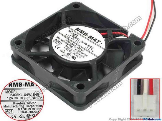 144160 NMB-MAT / Minebea 2406KL-04W-B49 Server - Square Fan A01, DC 12V 0.17A, 60x60x15, 140x3x3 NMB-MAT / Minebea 2406KL-04W-B49 Server - Square Fan 