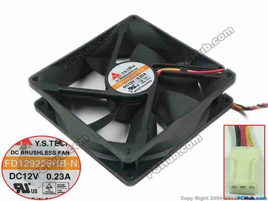 144174 Y.S TECH FD129225HB-N Server - Square Fan sq90x90x25mm, w50x3x3, 12V 0.23A Y.S TECH FD129225HB-N Server - Square Fan