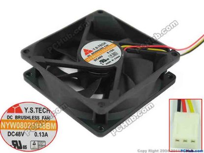 144180 Y.S TECH NYW08025048BM Server - Square Fan sq80x80x25mm, 3-wire, 48V 0.13A Y.S TECH NYW08025048BM Server - Square Fan 