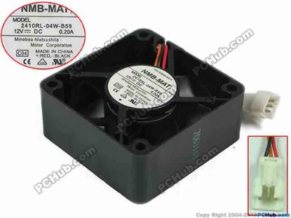 144277 NMB-MAT / Minebea 2410RL-04W-B59 Server - Square Fan C04, sq60x60x25mm, w50x3x3, 12V 0.20A NMB-MAT / Minebea 2410RL-04W-B59 Server - Square Fan 