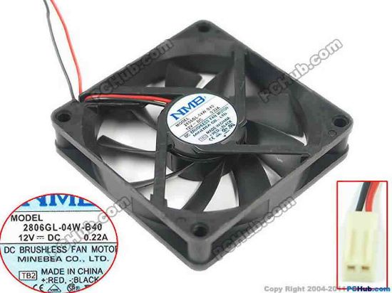 144288 NMB-MAT / Minebea 2806GL-04W-B40 Server - Square Fan TB2, sq70x70x15mm, w80x2x2, 12V 0.22A NMB-MAT / Minebea 2806GL-04W-B40 Server - Square Fan 