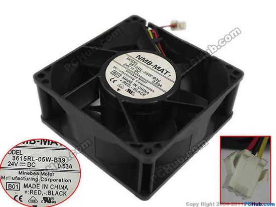144386 NMB-MAT / Minebea 3615RL-05W-B39 Server - Square Fan B01, sq90x90x38mm, w50x3x3, 24V 0.53A NMB-MAT / Minebea 3615RL-05W-B39 Server - Square Fan 