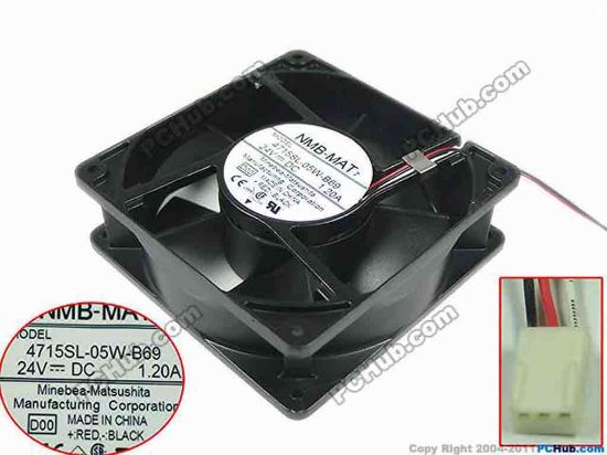 144469 NMB-MAT / Minebea 4715SL-05W-B69 Server - Square Fan D00, sq120x120x38mm, 3-wire, 24V 1.20A NMB-MAT / Minebea 4715SL-05W-B69 Server - Square Fan 