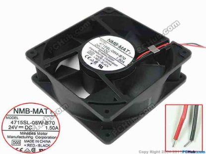 144470 NMB-MAT / Minebea 4715SL-05W-B70 Server - Square Fan D00, sq120x120x38mm, 2-wire, 24V 1.50A NMB-MAT / Minebea 4715SL-05W-B70 Server - Square Fan 