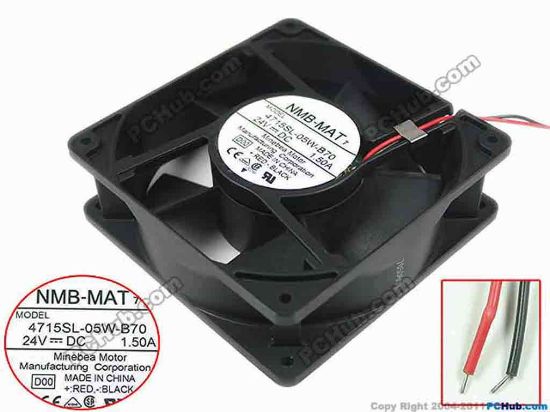 144470 NMB-MAT / Minebea 4715SL-05W-B70 Server - Square Fan D00, sq120x120x38mm, 2-wire, 24V 1.50A NMB-MAT / Minebea 4715SL-05W-B70 Server - Square Fan 