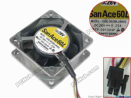 144526 Sanyo Denki 109L0628KJ4H05 Server - Square Fan sq60x60x25mm, w50x4x4, 28V 0.23A Sanyo Denki 109L0628KJ4H05 Server - Square Fan