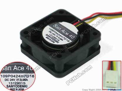 144560 Sanyo Denki 109P0424H7D16 Server - Square Fan sq40x40x15mm, w80x3x3, 24V 0.08A Sanyo Denki 109P0424H7D16 Server - Square Fan