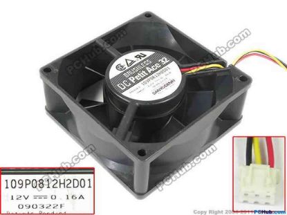 144576 Sanyo Denki 109P0812H2D01 Server - Square Fan sq80x80x32mm, 3-wire, 12V 0.16A Sanyo Denki 109P0812H2D01 Server - Square Fan 