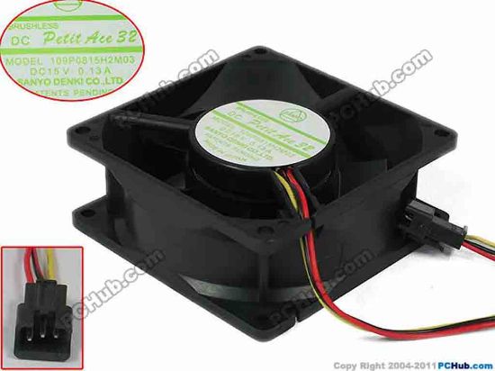 144579 Sanyo Denki 109P0815H2M03 Server - Square Fan sq80x80x32mm, w60x3x3, 15V 0.13A Sanyo Denki 109P0815H2M03 Server - Square Fan 