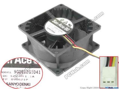 144671 Sanyo Denki 9G0812G1041 Server - Square Fan sq80x80x38mm, 3-wire, 12V 1.1A Sanyo Denki 9G0812G1041 Server - Square Fan 