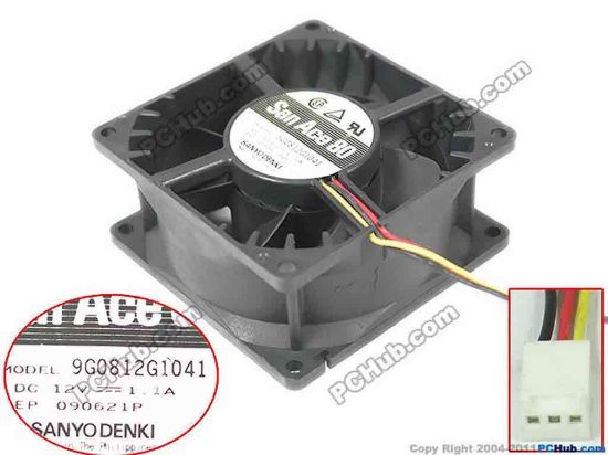 144671 Sanyo Denki 9G0812G1041 Server - Square Fan sq80x80x38mm, 3-wire, 12V 1.1A Sanyo Denki 9G0812G1041 Server - Square Fan 
