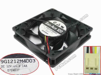 144692 Sanyo Denki 9G1212M4D03 Server - Square Fan sq120x120x25mm, w60x3x3, 12V 0.14A Sanyo Denki 9G1212M4D03 Server - Square Fan 