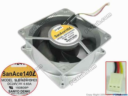 144746 Sanyo Denki 9LB1424H5H03 Server - Square Fan sq140x140x50mm, 3-wire, 24V 0.63A Sanyo Denki 9LB1424H5H03 Server - Square Fan 