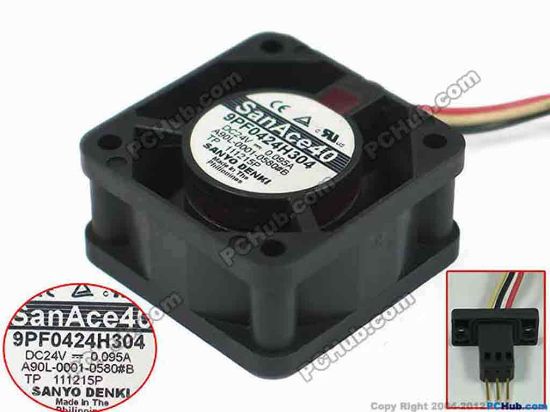 144749 Sanyo Denki 9PF0424H304 Server - Square Fan sq40x40x28mm, 3-wire, 24V 0.095A Sanyo Denki 9PF0424H304 Server - Square Fan 