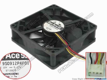 144768 Sanyo Denki 9S0912P4F01 Server - Square Fan sq92x92x25mm, w80x4x4, 12V 0.17A Sanyo Denki 9S0912P4F01 Server - Square Fan 