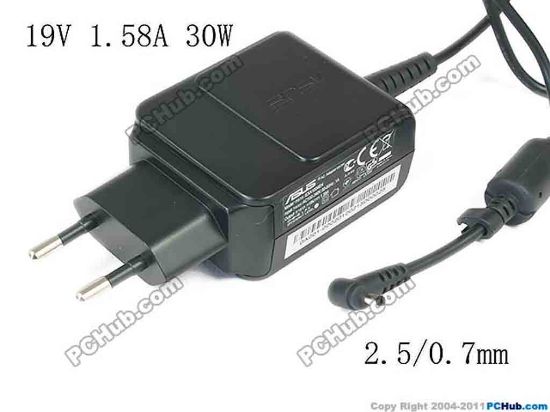 144907 ASUS Eee PC 1015B AC Adapter 13V-19V 19V 1.58A 30W Barrel 2.5/0.7mm, EU 2-Pin Plug, ASUS Eee PC 1015B AC Adapter 13V-19V