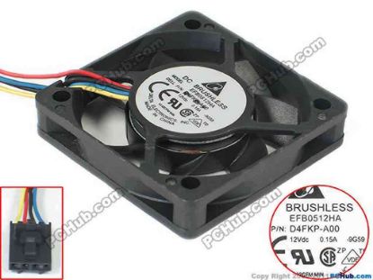 145076 Delta Electronics EFB0512HA Server - Square Fan 9G59, P/N:D4FKP-A00, DC 12V 0.15A, 50x50x10mm Delta Electronics EFB0512HA Server - Square Fan 
